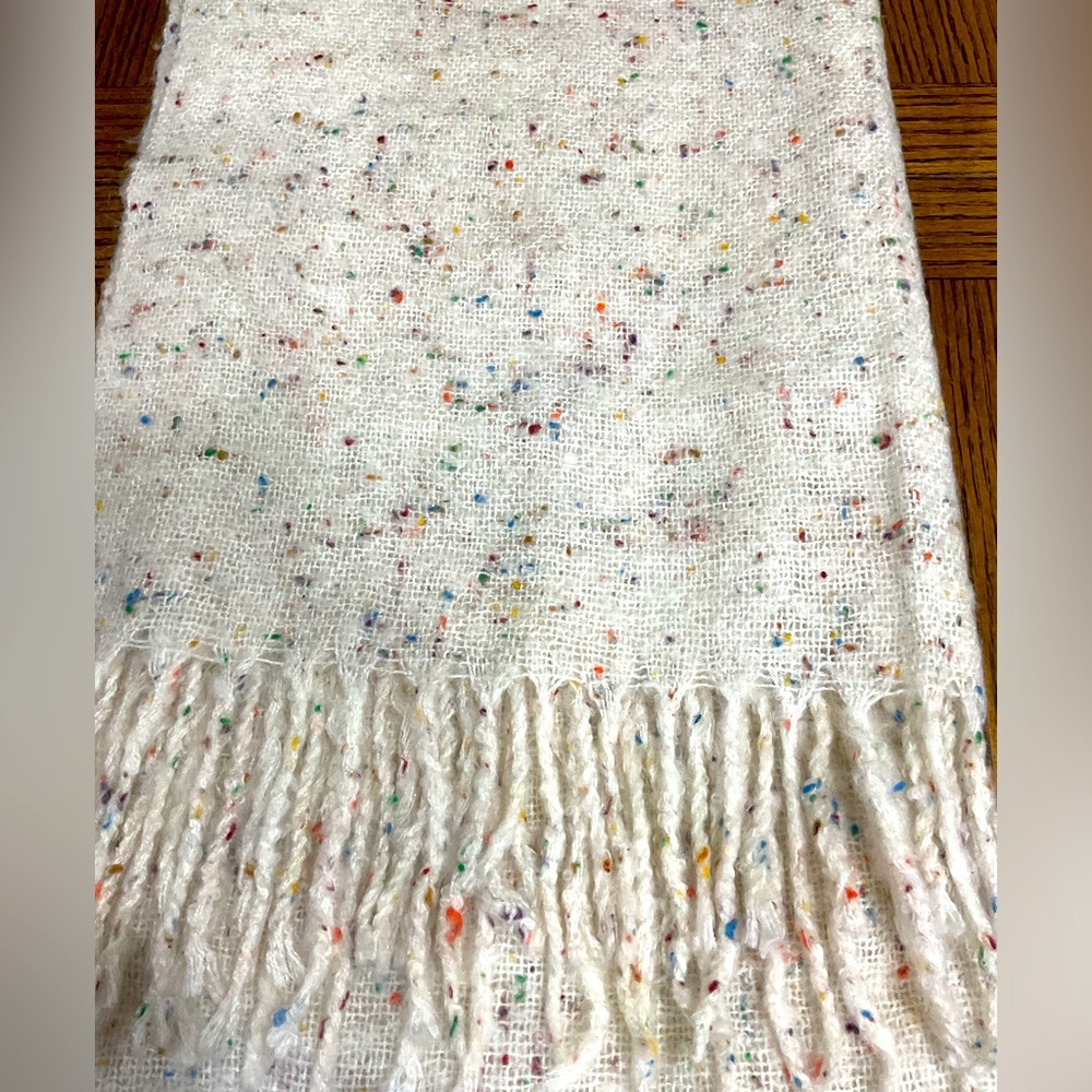 Beautiful cozy large wrap/pashmina/scarf multicolor speckles on cream background